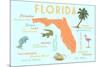 Florida - Typography and Icons-Lantern Press-Mounted Art Print