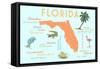 Florida - Typography and Icons-Lantern Press-Framed Stretched Canvas