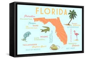 Florida - Typography and Icons-Lantern Press-Framed Stretched Canvas