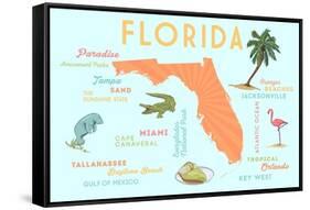 Florida - Typography and Icons-Lantern Press-Framed Stretched Canvas