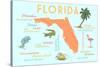 Florida - Typography and Icons-Lantern Press-Stretched Canvas