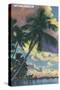 Florida - View of a Palm During Sunset-Lantern Press-Stretched Canvas