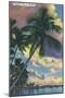 Florida - View of a Palm During Sunset-Lantern Press-Mounted Art Print