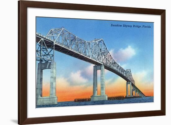 Florida - View of Sunshine Skyway Bridge-Lantern Press-Framed Premium Giclee Print