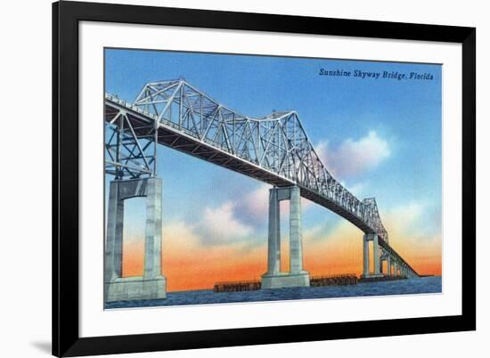 Florida - View of Sunshine Skyway Bridge-Lantern Press-Framed Premium Giclee Print