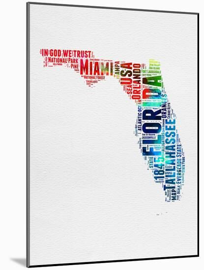 Florida Watercolor Word Cloud-NaxArt-Mounted Art Print