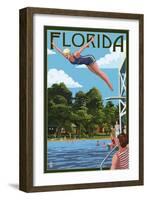 Florida - Woman Diving and Lake-Lantern Press-Framed Art Print