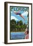 Florida - Woman Diving and Lake-Lantern Press-Framed Art Print