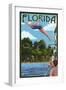 Florida - Woman Diving and Lake-Lantern Press-Framed Art Print