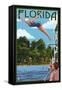 Florida - Woman Diving and Lake-Lantern Press-Framed Stretched Canvas
