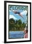 Florida - Woman Diving and Lake-Lantern Press-Framed Art Print