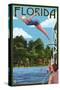 Florida - Woman Diving and Lake-Lantern Press-Stretched Canvas