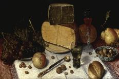An Uitgestald Still Life of Grapes and Cheese on Pewter Plates?-Floris van Dijck-Mounted Giclee Print