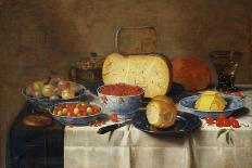 Redcurrants, Wild Strawberries and Plums in Wanli Kraak Porselein Bowls, a Bread Roll on a Pewter…-Floris van Schooten-Framed Giclee Print