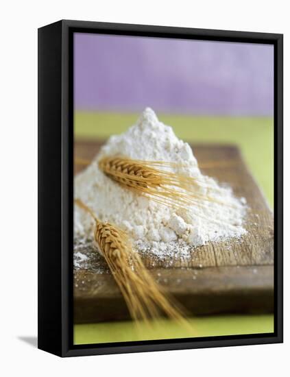 Flour and Wheat on Cutting Board-Leigh Beisch-Framed Stretched Canvas