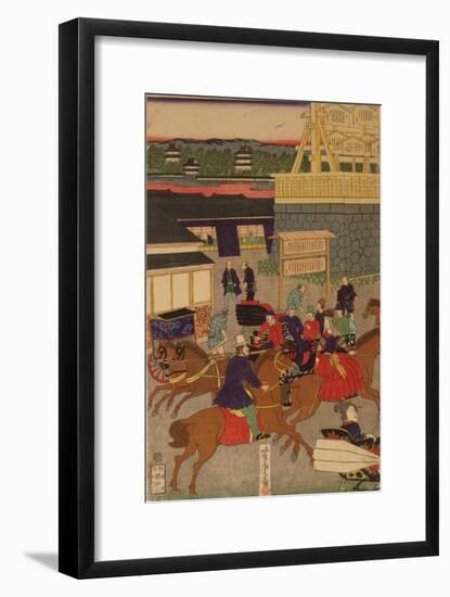 Flourishing Nihonbashi Section of Tokyo, (Tokyo Nihonbashi Han Ei No Z) Triptych-Utagawa Yoshitora-Framed Giclee Print