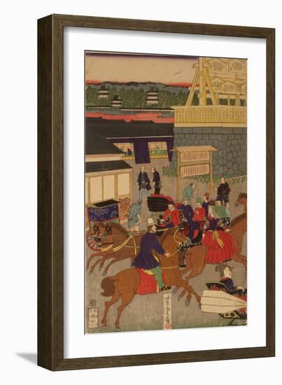 Flourishing Nihonbashi Section of Tokyo, (Tokyo Nihonbashi Han Ei No Z) Triptych-Utagawa Yoshitora-Framed Giclee Print