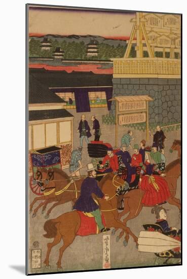 Flourishing Nihonbashi Section of Tokyo, (Tokyo Nihonbashi Han Ei No Z) Triptych-Utagawa Yoshitora-Mounted Giclee Print