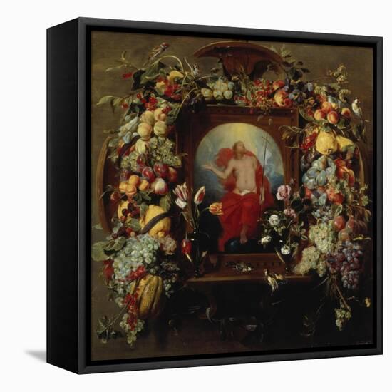 Flower and Fruit Garlands and the Ascension, 1630-40-Frans Snyders-Framed Stretched Canvas