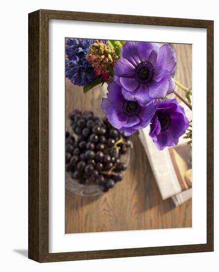 Flower, Anemone, Blossom, Grapes, Newspaper-Nikky Maier-Framed Photographic Print