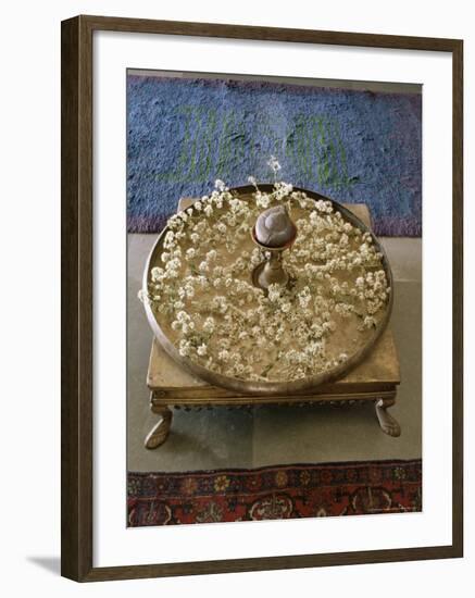 Flower Arrangement in Traditional Brass Thali, in a Residence, Ahmedabad, Gujarat State, India-John Henry Claude Wilson-Framed Photographic Print