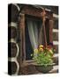 Flower Basket Outside Window of Log Cabin, Fort Boonesborough, Kentucky, USA-Dennis Flaherty-Stretched Canvas