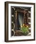 Flower Basket Outside Window of Log Cabin, Fort Boonesborough, Kentucky, USA-Dennis Flaherty-Framed Photographic Print