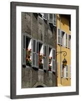 Flower Bedecked Shuttered Windows, Rue Sainte-Claire, Annecy, Rhone Alpes, France, Europe-Richardson Peter-Framed Photographic Print