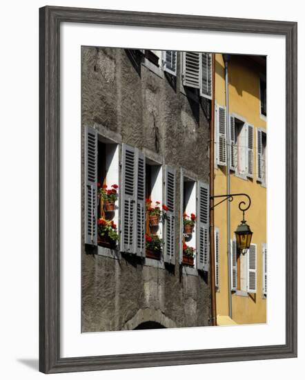 Flower Bedecked Shuttered Windows, Rue Sainte-Claire, Annecy, Rhone Alpes, France, Europe-Richardson Peter-Framed Photographic Print