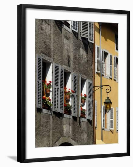 Flower Bedecked Shuttered Windows, Rue Sainte-Claire, Annecy, Rhone Alpes, France, Europe-Richardson Peter-Framed Photographic Print