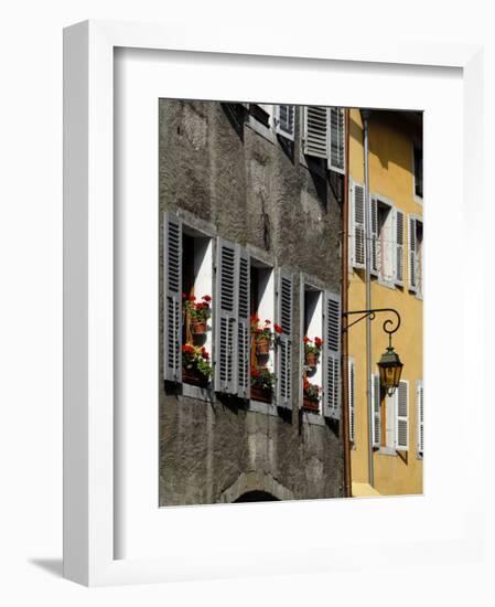Flower Bedecked Shuttered Windows, Rue Sainte-Claire, Annecy, Rhone Alpes, France, Europe-Richardson Peter-Framed Photographic Print