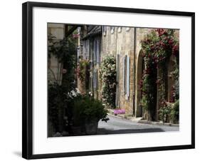 Flower Bedecked Street, St. Cyprien, Dordogne, France, Europe-Peter Richardson-Framed Photographic Print