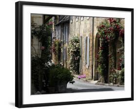 Flower Bedecked Street, St. Cyprien, Dordogne, France, Europe-Peter Richardson-Framed Photographic Print