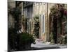 Flower Bedecked Street, St. Cyprien, Dordogne, France, Europe-Peter Richardson-Mounted Photographic Print