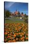 Flower beds and Bath House (Rotorua Museum), Government Gardens, Rotorua, North Island, New Zealand-David Wall-Stretched Canvas