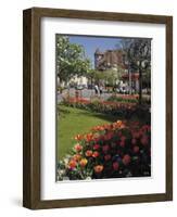 Flower Beds with Tulips in Town Centre, Deauville, Calvados, Normandy, France-David Hughes-Framed Premium Photographic Print