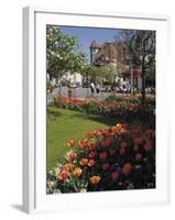 Flower Beds with Tulips in Town Centre, Deauville, Calvados, Normandy, France-David Hughes-Framed Photographic Print