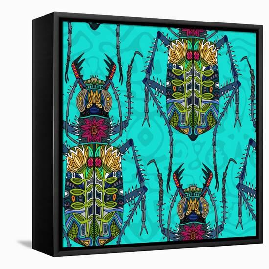 Flower Beetle Turquoise-Sharon Turner-Framed Stretched Canvas