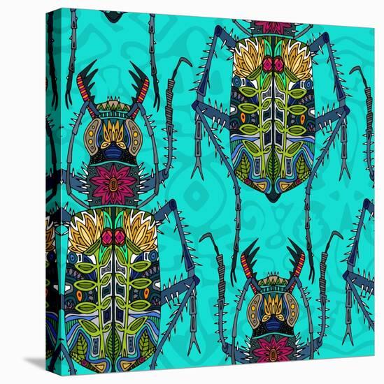 Flower Beetle Turquoise-Sharon Turner-Stretched Canvas