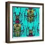 Flower Beetle Turquoise-Sharon Turner-Framed Art Print