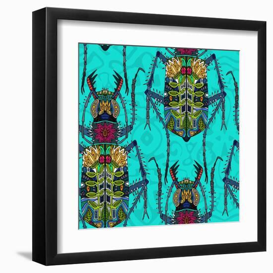 Flower Beetle Turquoise-Sharon Turner-Framed Art Print