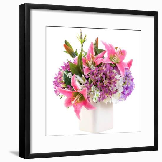 Flower Bouquet in White Ceramic Pot-smuay-Framed Photographic Print