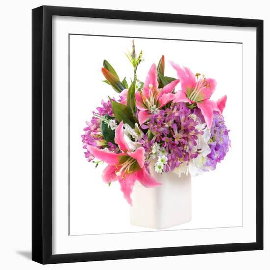 Flower Bouquet in White Ceramic Pot-smuay-Framed Photographic Print