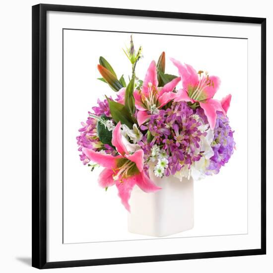 Flower Bouquet in White Ceramic Pot-smuay-Framed Photographic Print