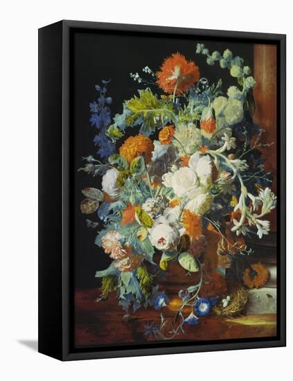 Flower Bouquet Next to a Column-Jan van Huysum-Framed Stretched Canvas