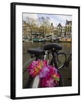 Flower Chain Holding Two Bicycles Together, Amsterdam, Netherlands, Europe-Amanda Hall-Framed Photographic Print