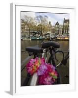 Flower Chain Holding Two Bicycles Together, Amsterdam, Netherlands, Europe-Amanda Hall-Framed Photographic Print