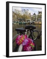 Flower Chain Holding Two Bicycles Together, Amsterdam, Netherlands, Europe-Amanda Hall-Framed Photographic Print