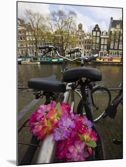 Flower Chain Holding Two Bicycles Together, Amsterdam, Netherlands, Europe-Amanda Hall-Mounted Photographic Print