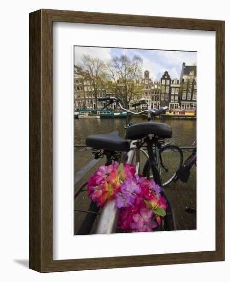 Flower Chain Holding Two Bicycles Together, Amsterdam, Netherlands, Europe-Amanda Hall-Framed Photographic Print